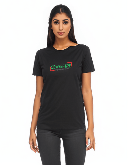 Ceasefire in Palestine premium unisex t-shirt, lightweight and made from 100% organic cotton, designed by Tree of Life Art, advocating for peace.