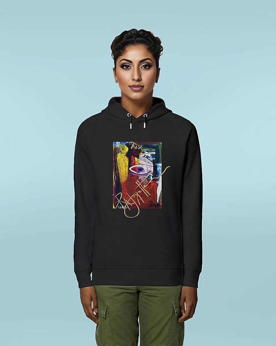 Rise! Dedication to Haiti Earthquake Disaster Unisex Hoodie, medium fit with side pockets, crafted by Tree of Life Art, symbolizes support and resilience.