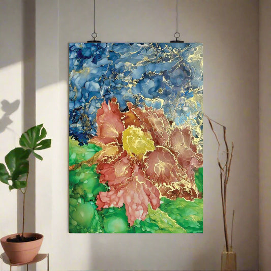 Floral Gold Embossed Alcohol Ink Portrait - Cultural Art, Vegan, Museum Quality | Tree of Life Art