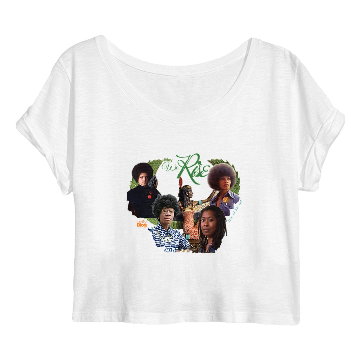 Organic cotton women's crop top with MAAT-inspired art and message