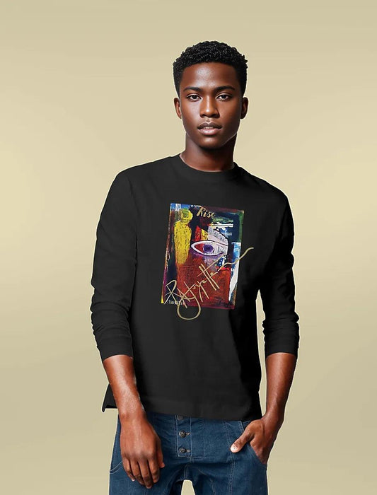 Rise! Dedication to Haiti Earthquake Disaster Premium Men's Medium Fit Organic Long Sleeve T-shirt, symbolizing support and resilience, crafted by Tree of Life Art.