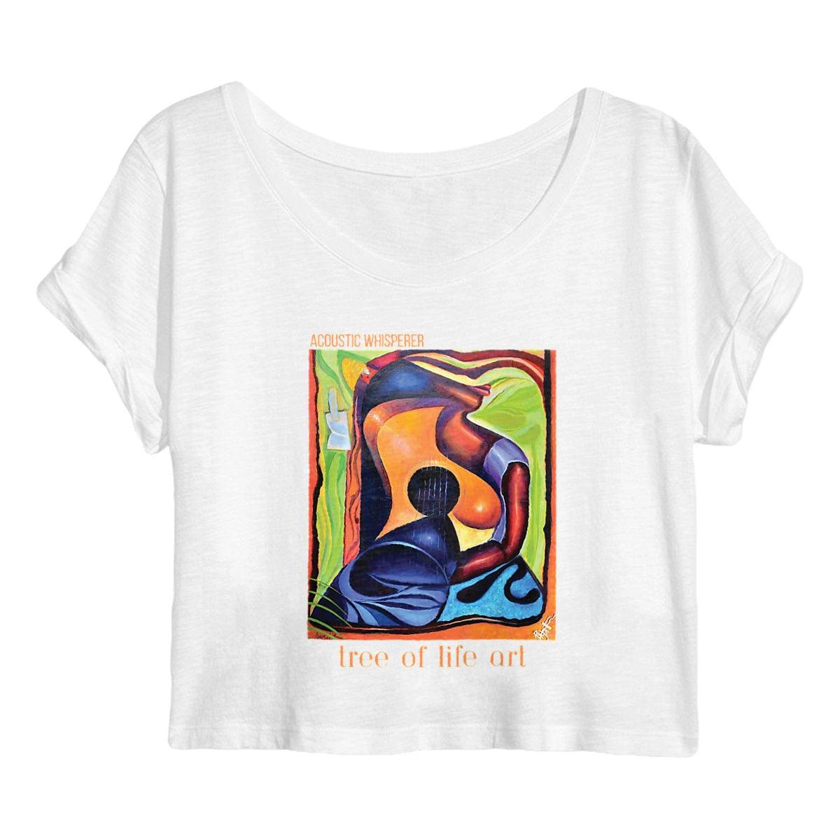 Acoustic Whisperer premium organic cotton woman's crop top, soft and sustainable, offered by Tree of Life Art, perfect for eco-conscious fashion
