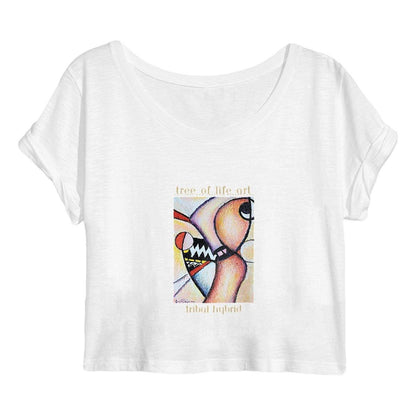 Tribal Hybrid Premium Plus Woman's Crop Top, 100% organic cotton, 120 g/m2, featuring rolled sleeves and side seams for a stylish fit.
