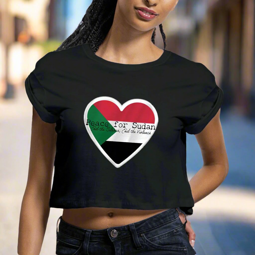 Peace for Sudan Crop Top - 100% Organic Cotton, Lightweight, Rolled Sleeves