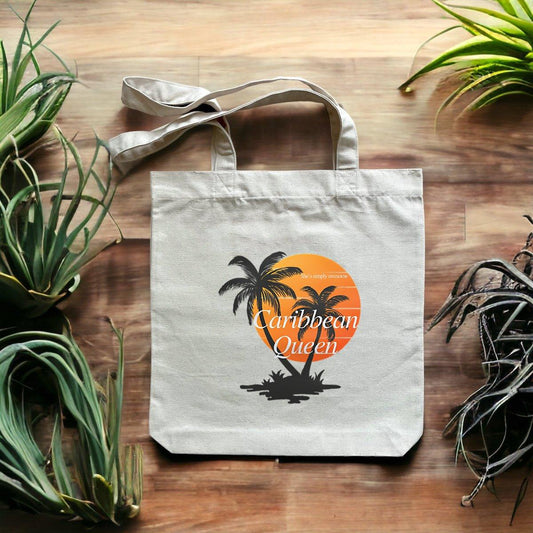 Caribbean Queen Premium Plus heavy totebag, made from recycled cotton heavyweight material, designed by Tree of Life Art, eco-friendly and durable