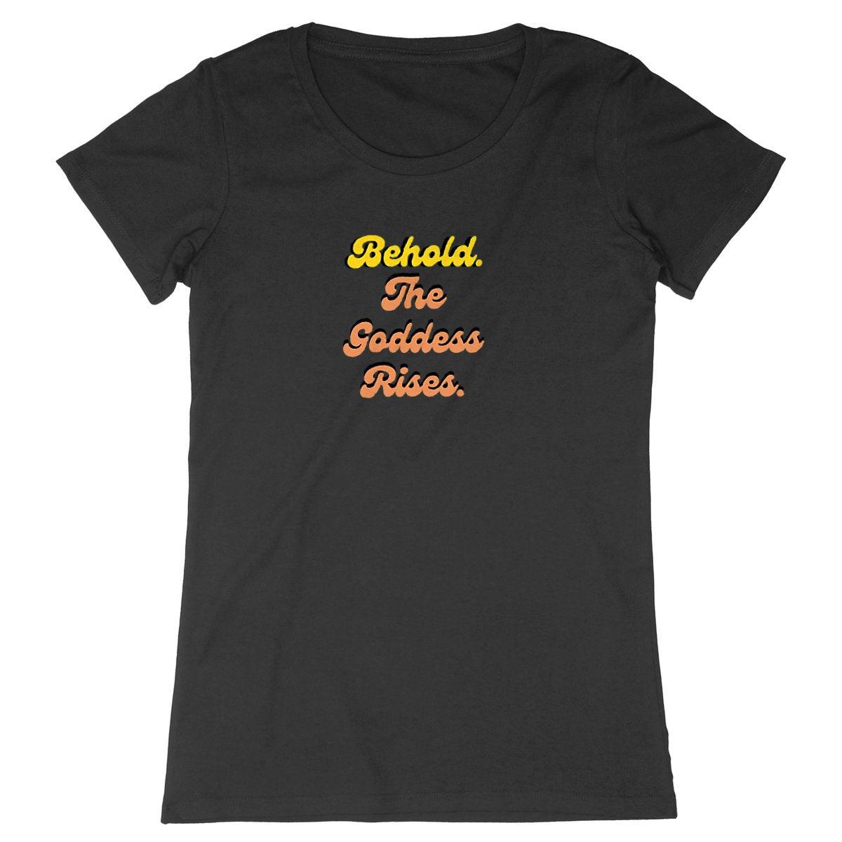 Goddess Rises Premium Plus 100% organic cotton woman's T-shirt, designed by Tree of Life Art, combines eco-friendly fashion with empowering design.
