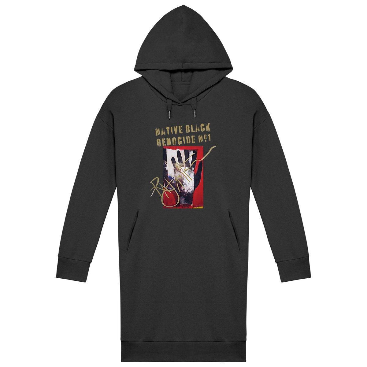 Native Black Genocide #1 Women's Comfy Fit Hoodie Dress, premium plus, designed by Tree of Life Art, combines style with social awareness.