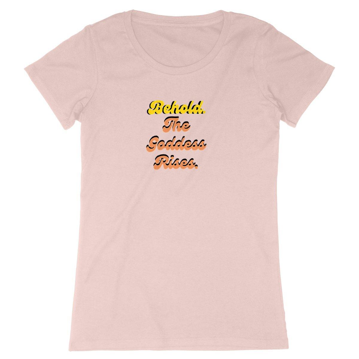 Goddess Rises Premium Plus 100% organic cotton woman's T-shirt, designed by Tree of Life Art, combines eco-friendly fashion with empowering design.