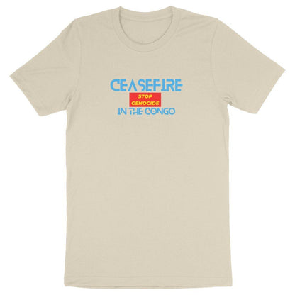 Ceasefire in the Congo premium unisex heavyweight t-shirt, made from 100% organic cotton, designed by Tree of Life Art, advocating for peace and sustainability.