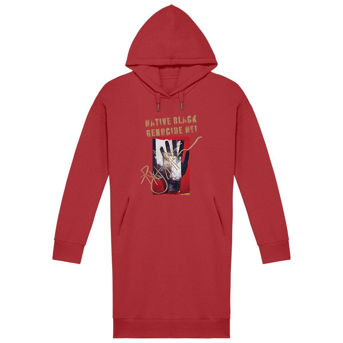 Native Black Genocide #1 Women's Comfy Fit Hoodie Dress, premium plus, designed by Tree of Life Art, combines style with social awareness.