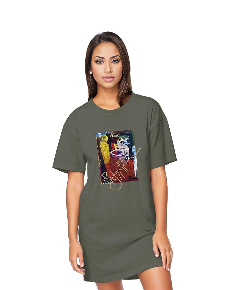 Rise! Dedication to Haiti Earthquake Disaster Women's T-shirt Dress, comfy fit, made from 100% organic cotton, by Tree of Life Art, promotes support and recovery.