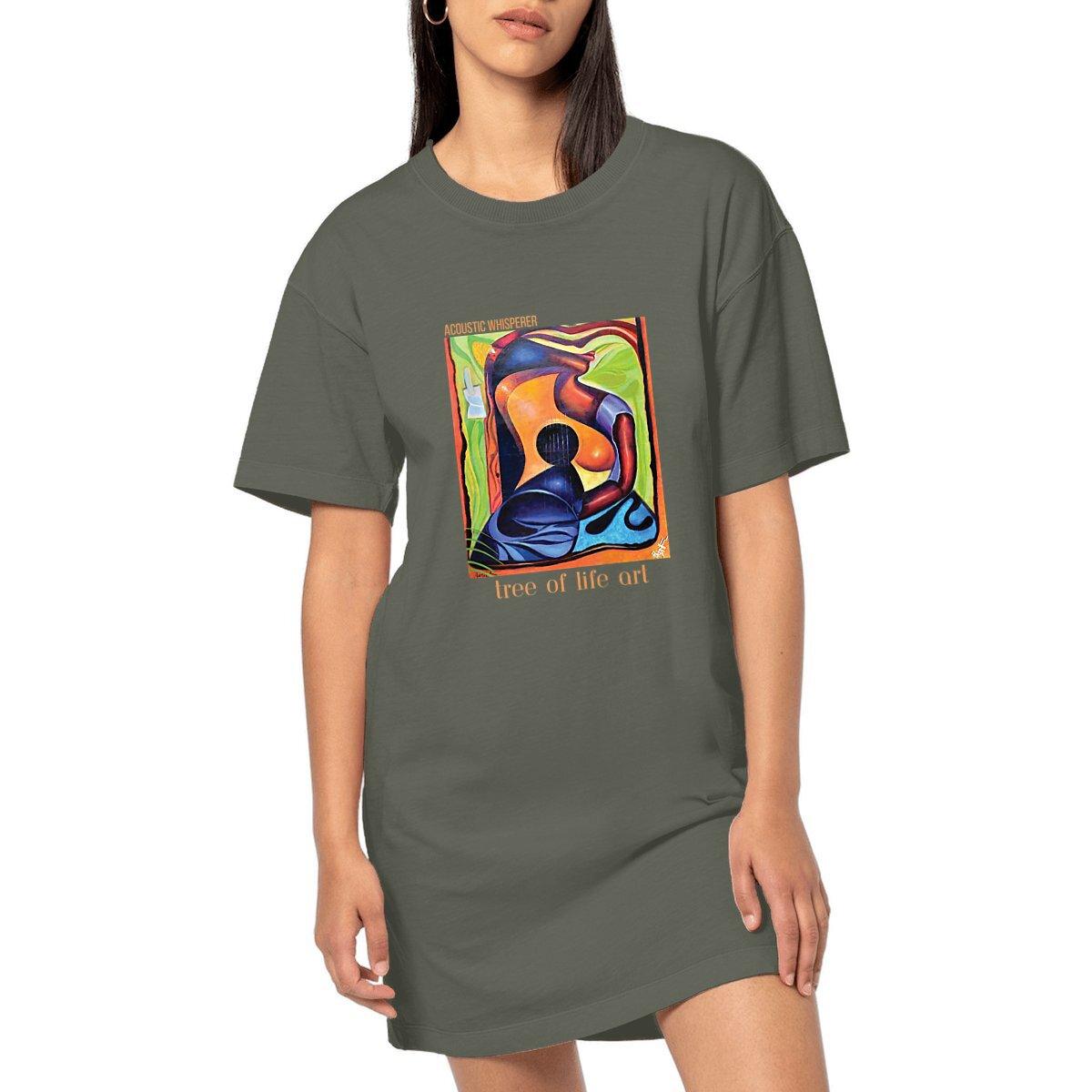 Acoustic Whisperer premium plus woman's T-shirt dress, made from 100% organic cotton, designed by Tree of Life Art, ideal for eco-conscious style."